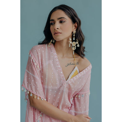 Old Marigold Laila Pink Cotton Embroidered Kaftan