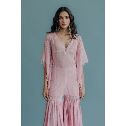 Old Marigold Laila Pink Cotton Embroidered Kaftan