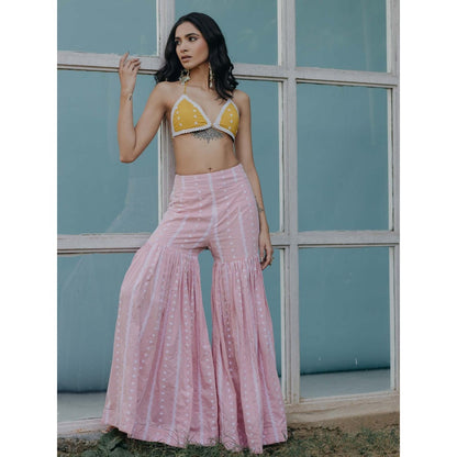 Old Marigold Laila Pink Cotton Embroidered Blouse With Sharara (Set of 2)