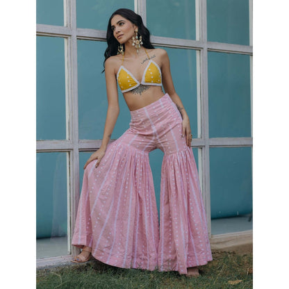 Old Marigold Laila Pink Cotton Embroidered Blouse With Sharara (Set of 2)