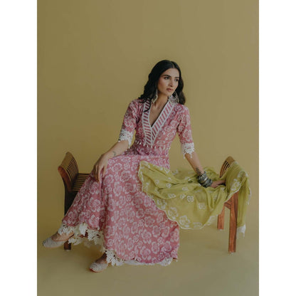 Old Marigold Meher Pink Cotton Floral Anarkali Kurta