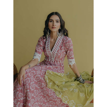 Old Marigold Meher Pink Cotton Floral Anarkali Kurta