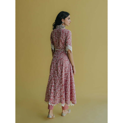 Old Marigold Meher Pink Cotton Floral Anarkali Kurta