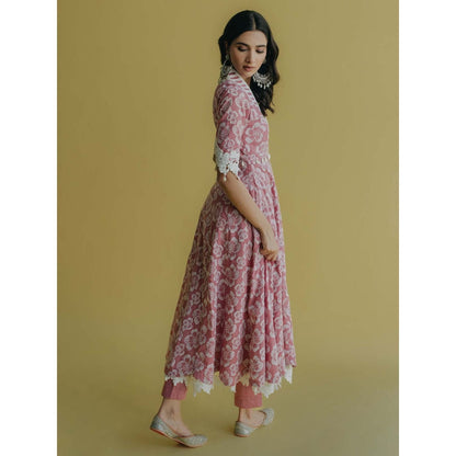Old Marigold Meher Pink Cotton Floral Anarkali Kurta