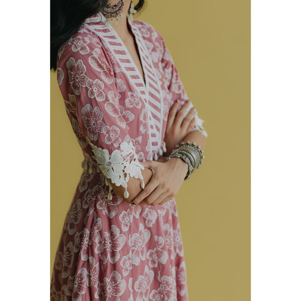 Old Marigold Meher Pink Cotton Floral Anarkali Kurta