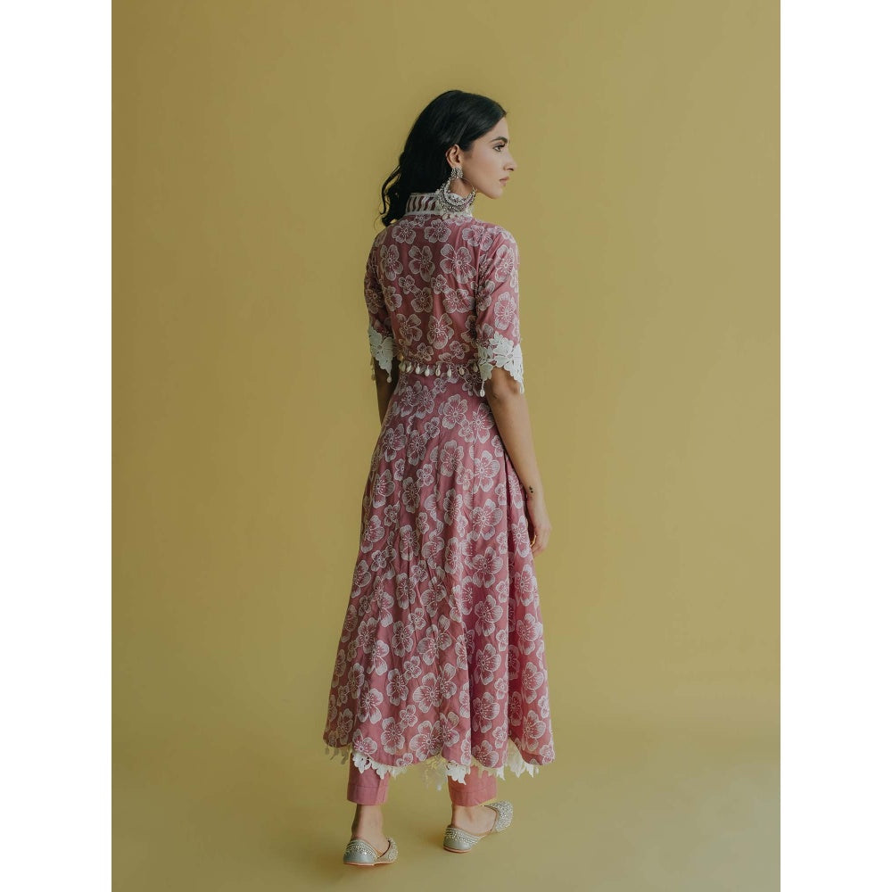Old Marigold Meher Pink Cotton Floral Anarkali Kurta With Pant (Set of 2)