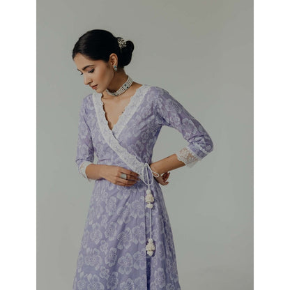 Old Marigold Naaz Lavender Cotton Floral Angarkha Kurta With Pant (Set of 2)