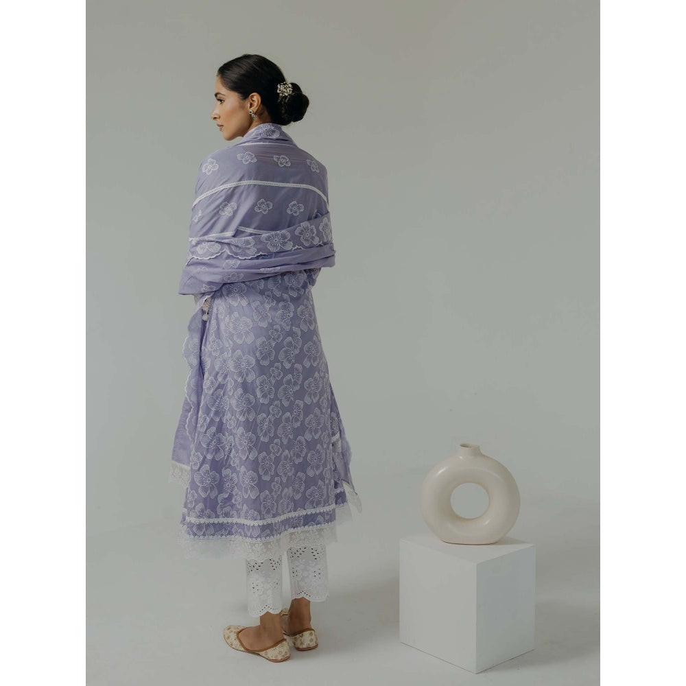 Old Marigold Naaz Lavender Cotton Floral Angarkha Kurta With Pant And Dupatta (Set of 3)