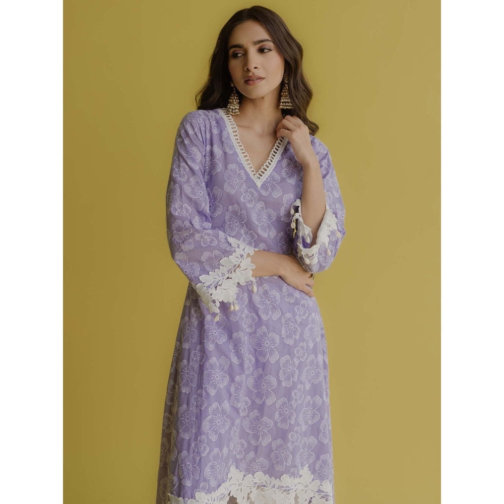 Old Marigold Noor Lavender Cotton Floral Kurta