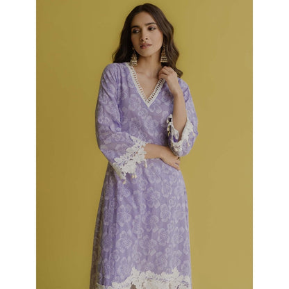Old Marigold Noor Lavender Cotton Floral Kurta