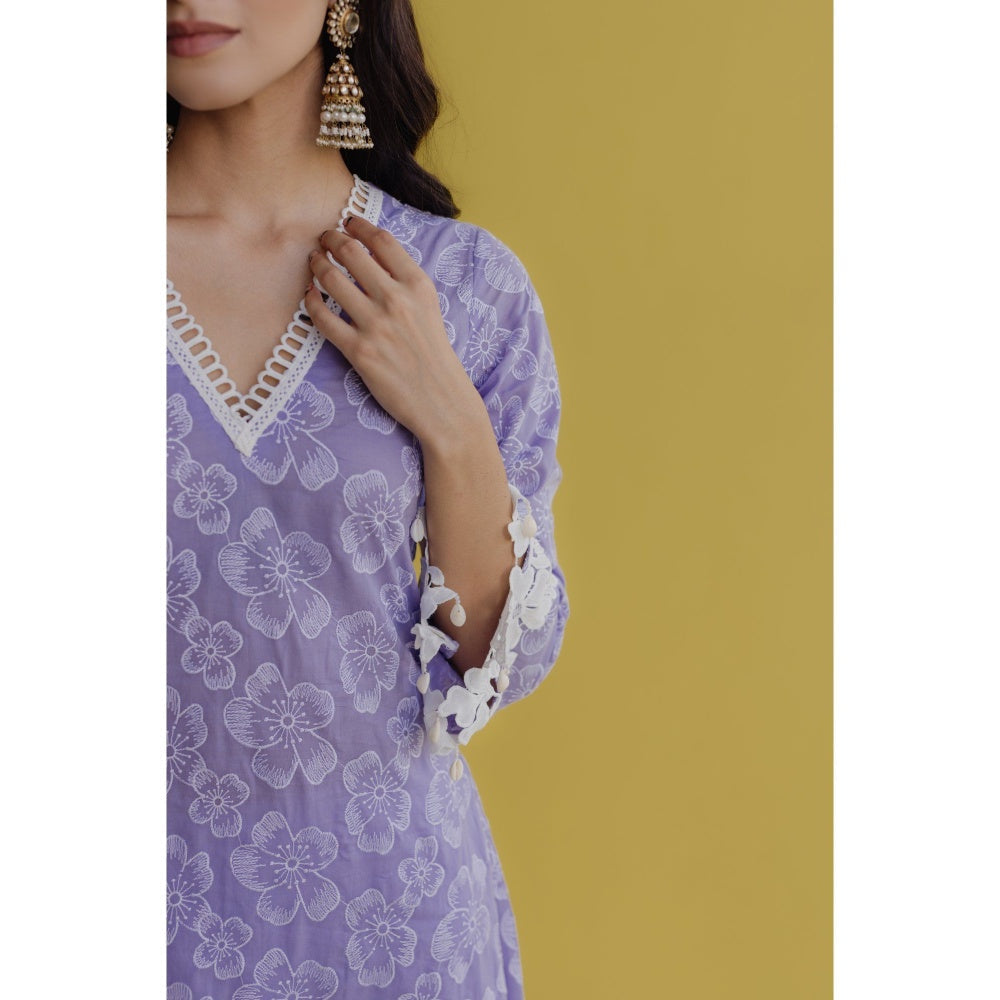Old Marigold Noor Lavender Cotton Floral Kurta