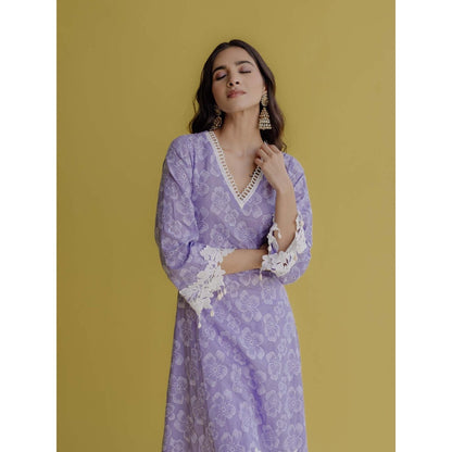 Old Marigold Noor Lavender Cotton Floral Kurta