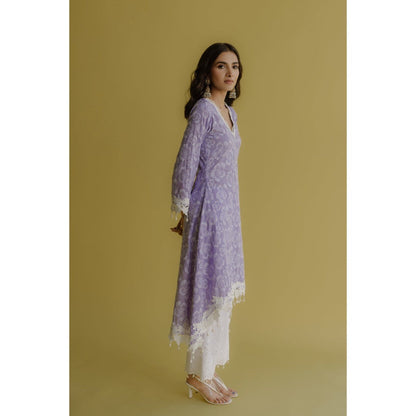 Old Marigold Noor Lavender Cotton Floral Kurta With Pant (Set of 2)