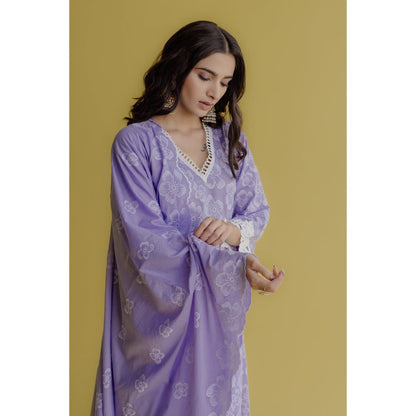 Old Marigold Noor Lavender Cotton Floral Kurta With Pant And Dupatta (Set of 3)