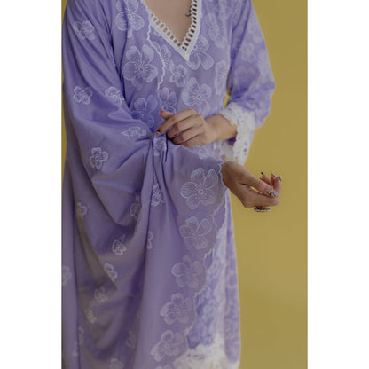 Old Marigold Noor Lavender Cotton Floral Kurta With Pant And Dupatta (Set of 3)