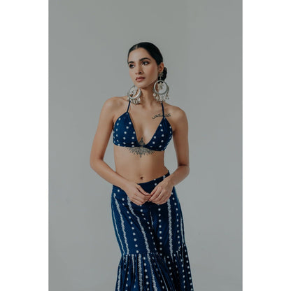 Old Marigold Saira Navy Blue Cotton Embroidered Blouse