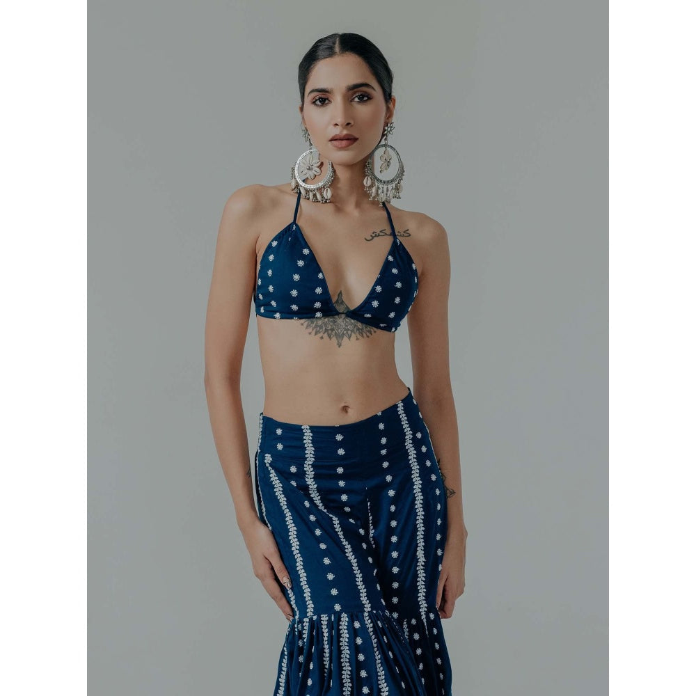 Old Marigold Saira Navy Blue Cotton Embroidered Blouse