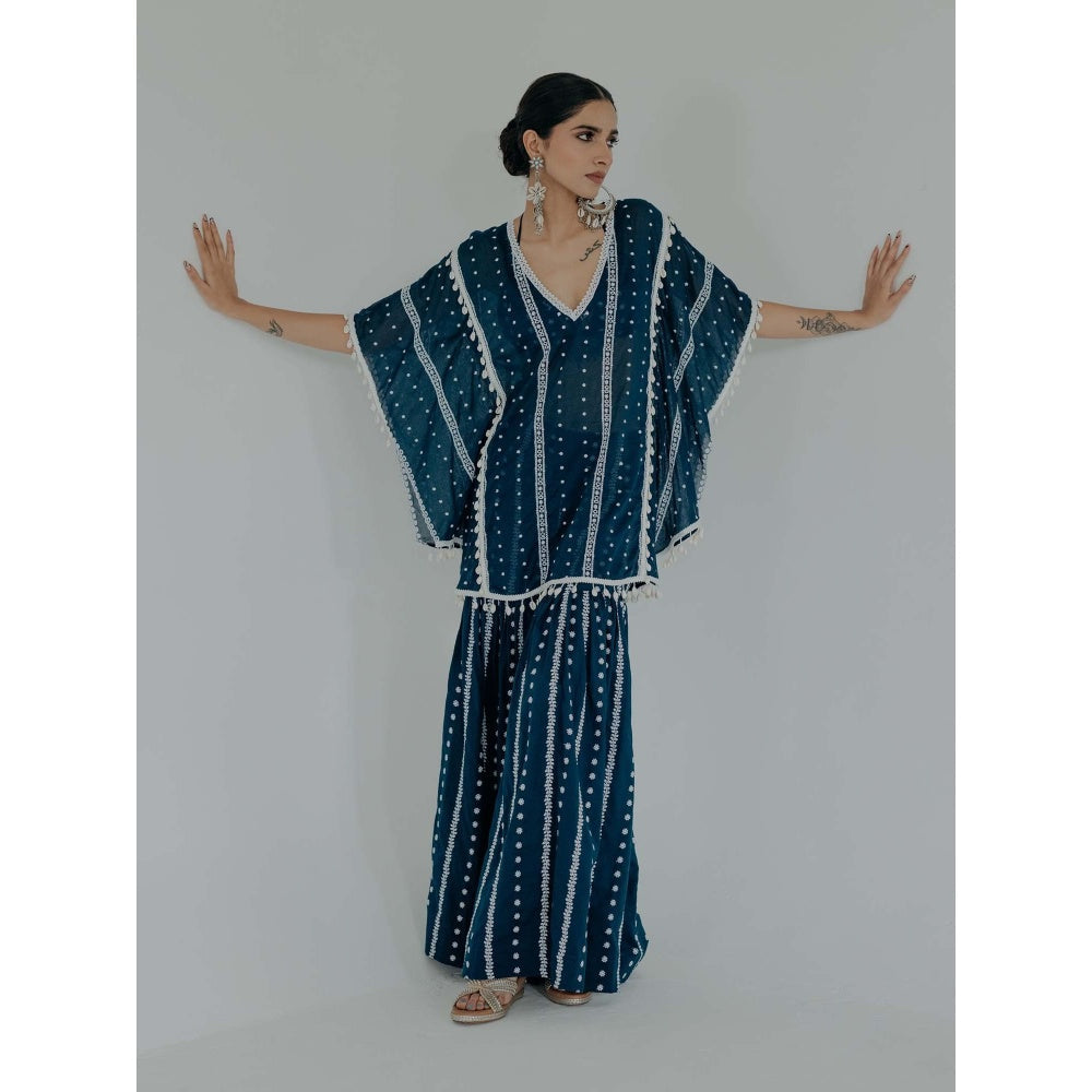 Old Marigold Saira Navy Blue Cotton Embroidered Kaftan