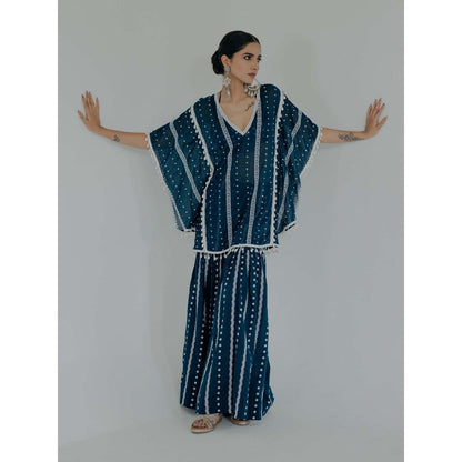 Old Marigold Saira Navy Blue Cotton Embroidered Kaftan