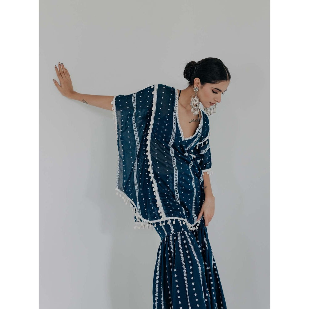 Old Marigold Saira Navy Blue Cotton Embroidered Kaftan
