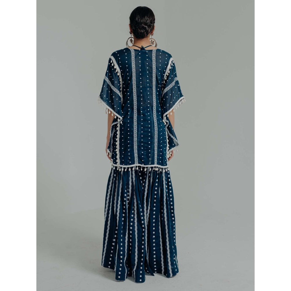 Old Marigold Saira Navy Blue Cotton Embroidered Kaftan