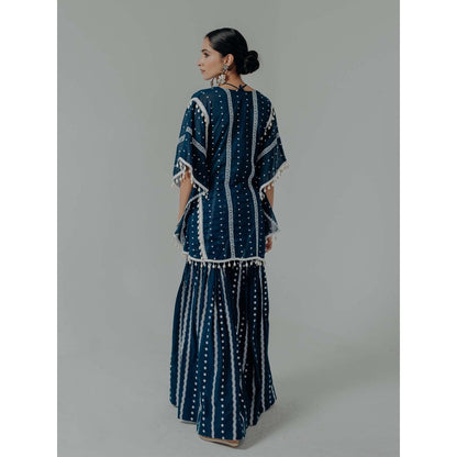 Old Marigold Saira Navy Blue Cotton Embroidered Kaftan With Sharara And Blouse (Set of 3)