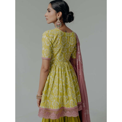 Old Marigold Shireen Yellow Cotton Floral Kurta