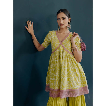 Old Marigold Shireen Yellow Cotton Floral Kurta