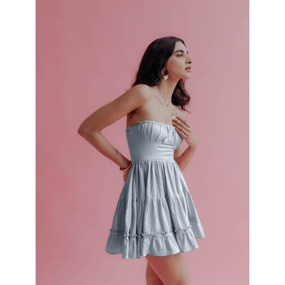 Old Marigold Ida Powder Blue Strapless Mini Dress