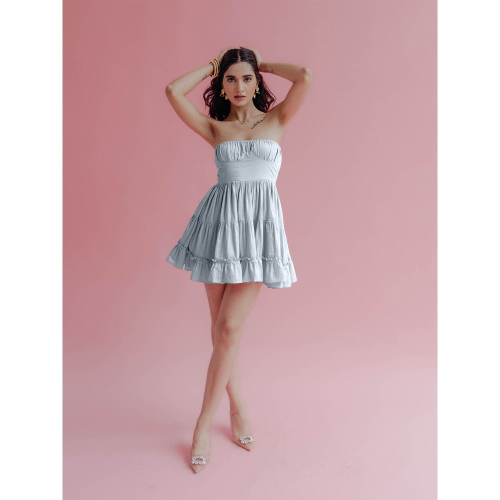 Old Marigold Ida Powder Blue Strapless Mini Dress