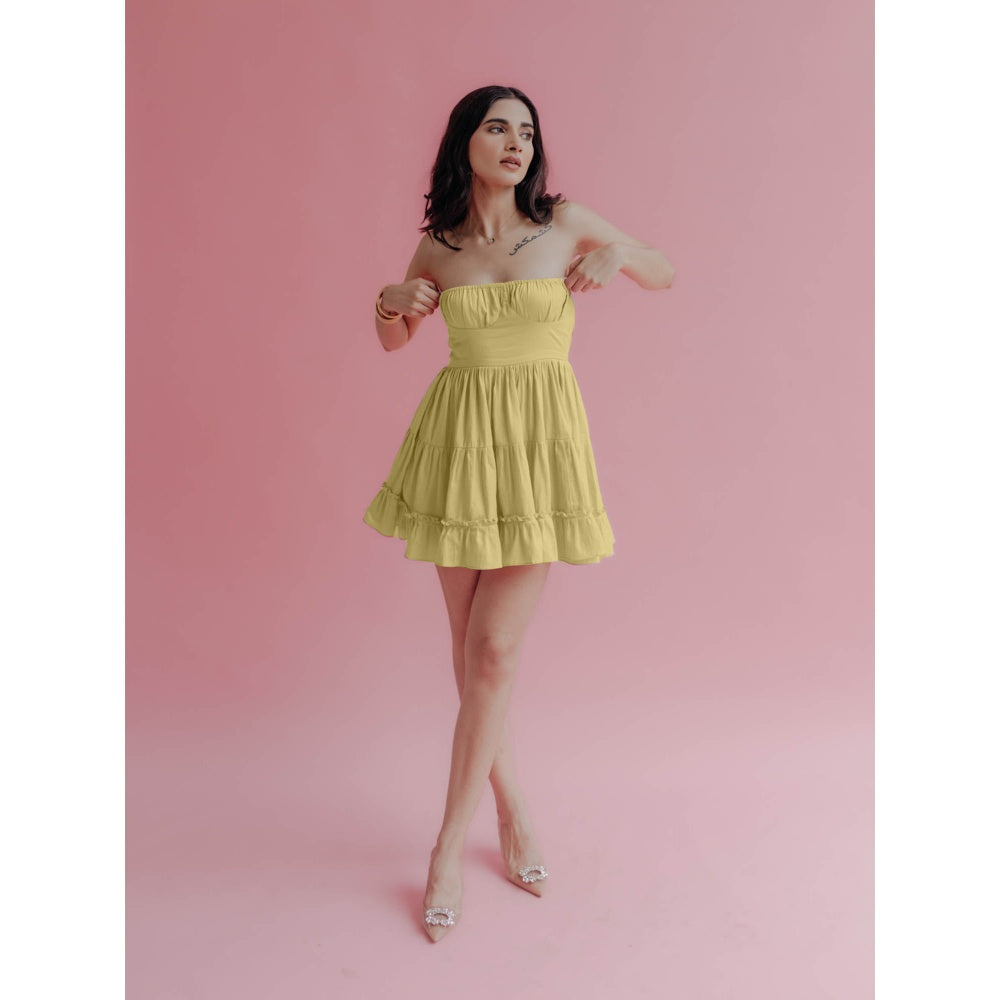 Old Marigold Sabrina Lime Yellow Strapless Mini Dress