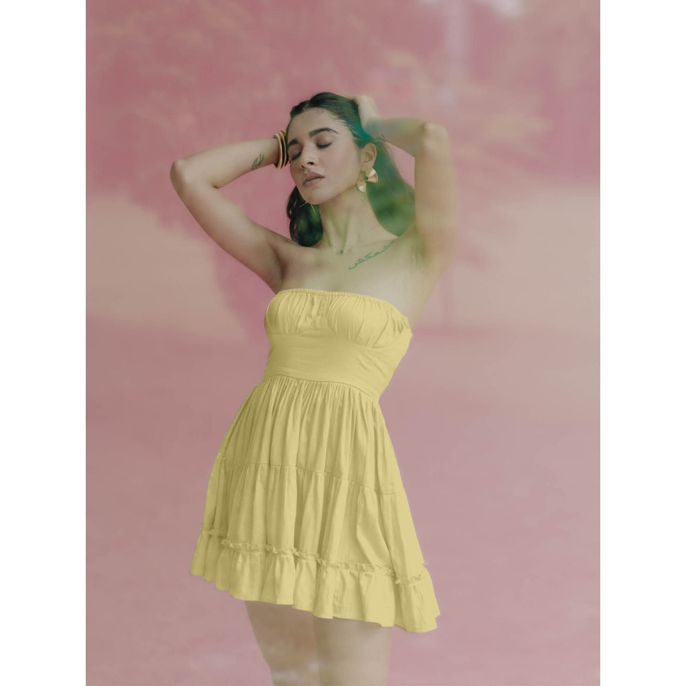 Old Marigold Sabrina Lime Yellow Strapless Mini Dress
