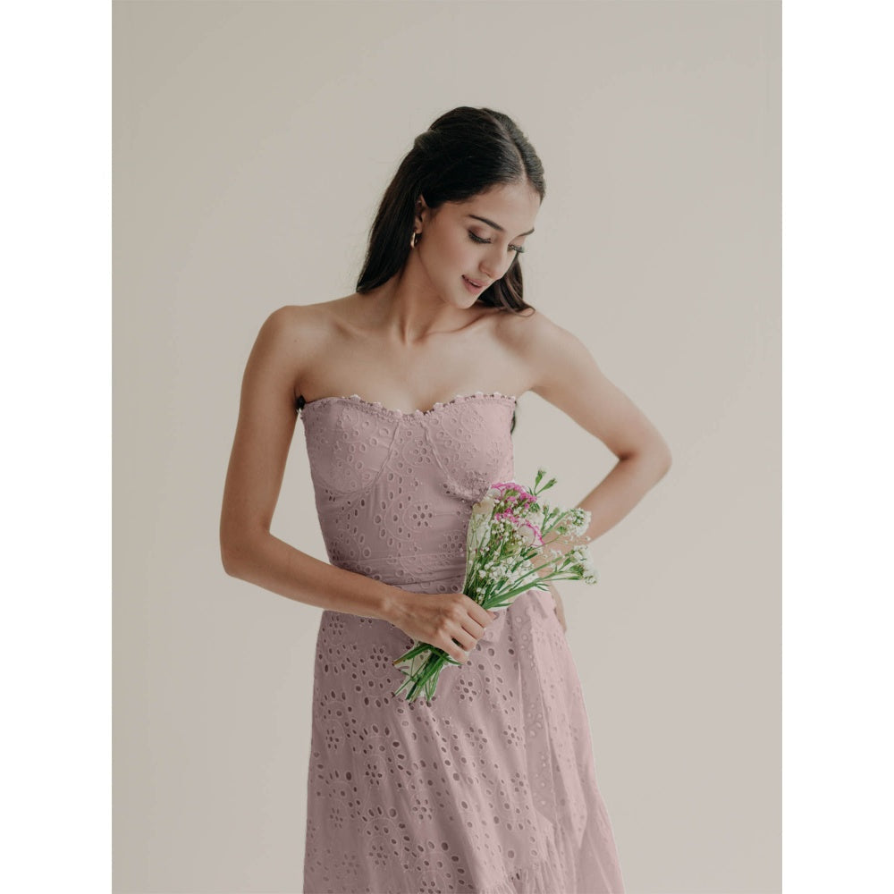 Old Marigold Janine Dusty Pink Schiffli Corset Midi Dress