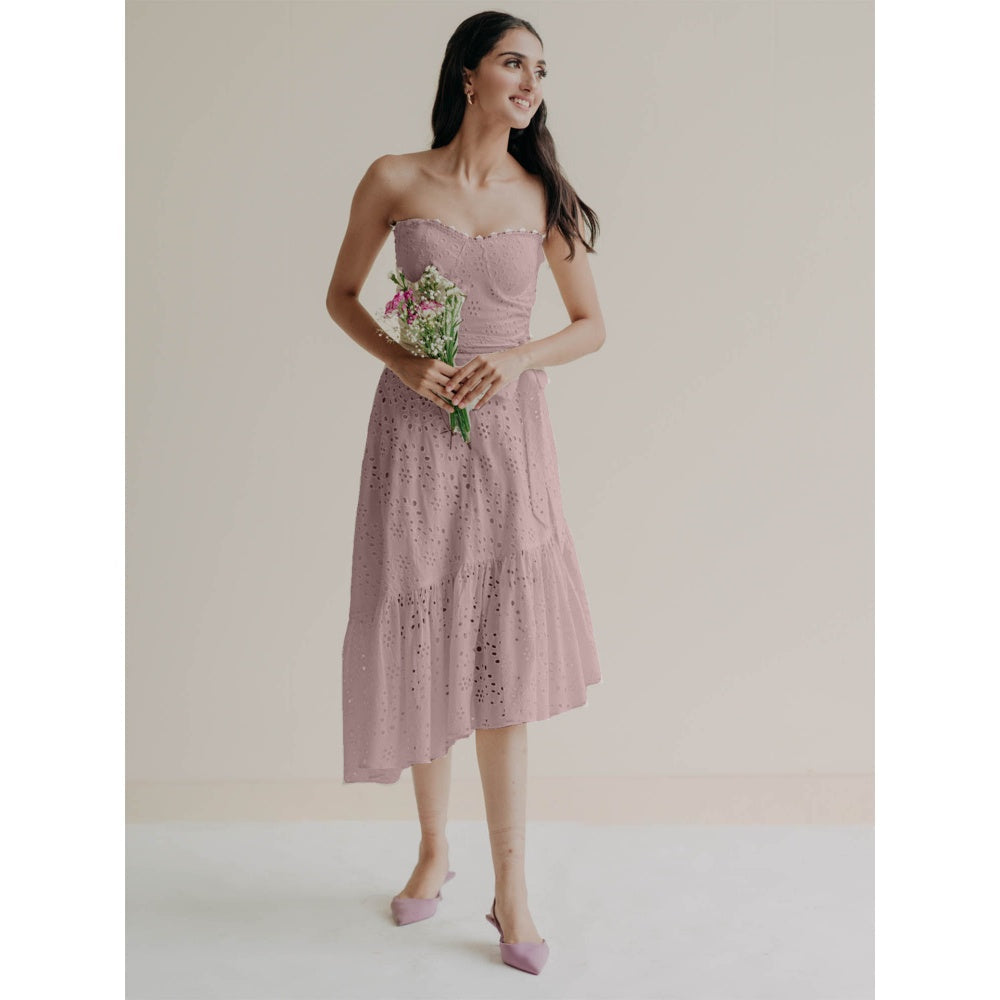 Old Marigold Janine Dusty Pink Schiffli Corset Midi Dress