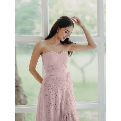 Old Marigold Janine Dusty Pink Schiffli Corset Midi Dress