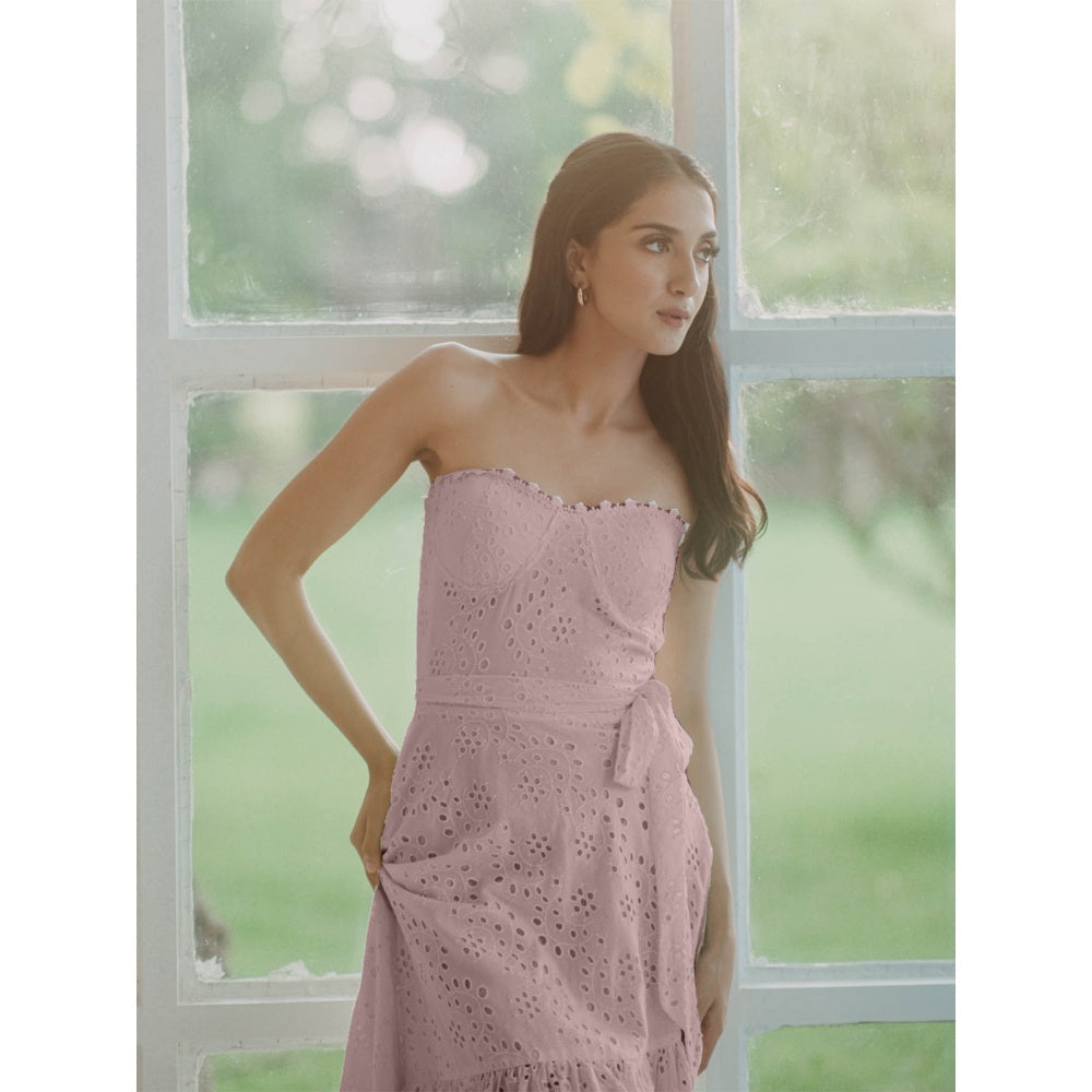 Old Marigold Janine Dusty Pink Schiffli Corset Midi Dress