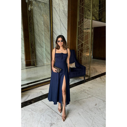 Old Marigold Laurel Navy Blue Bustier Sundress
