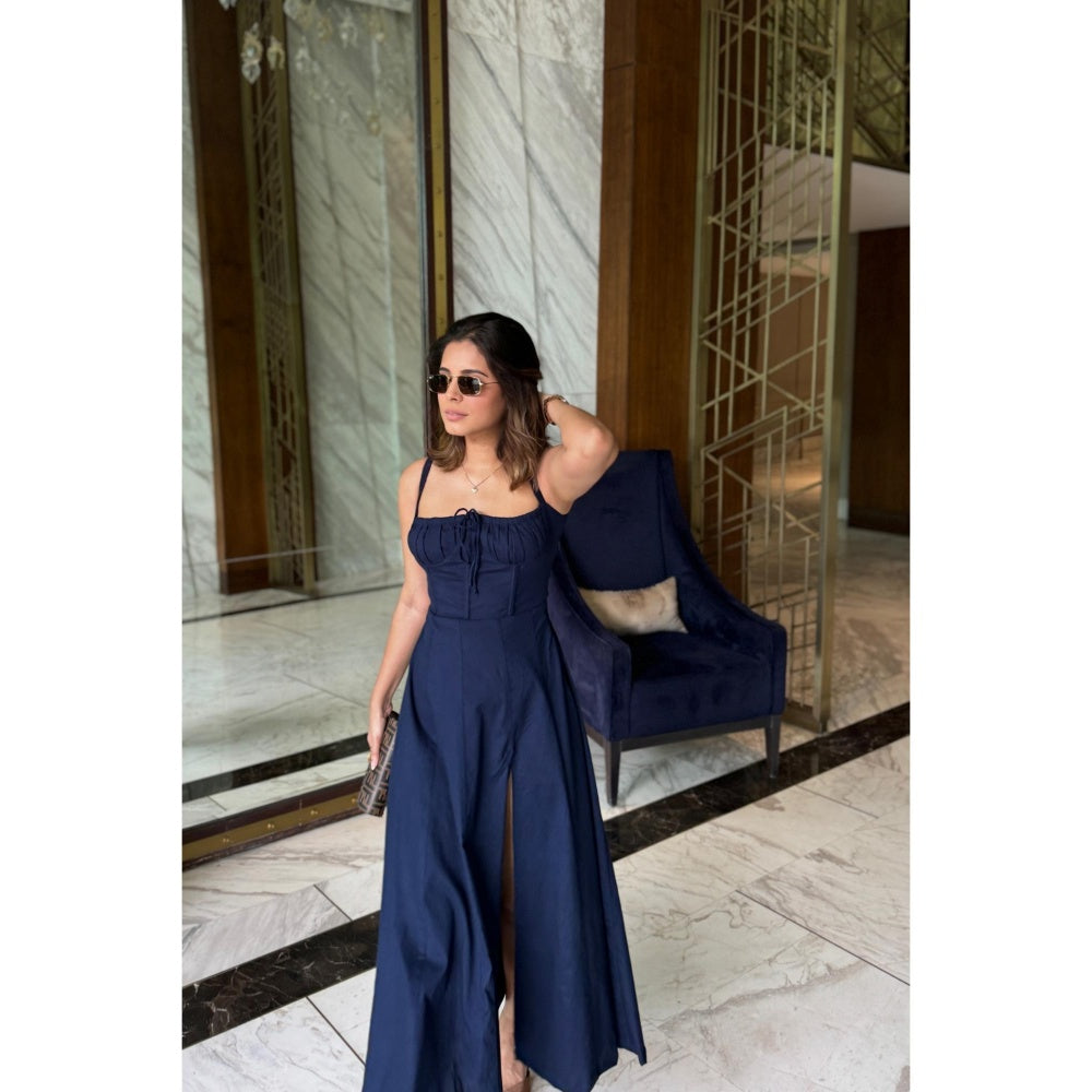 Old Marigold Laurel Navy Blue Bustier Sundress