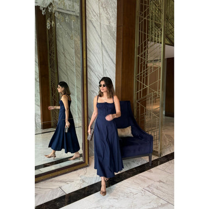 Old Marigold Laurel Navy Blue Bustier Sundress