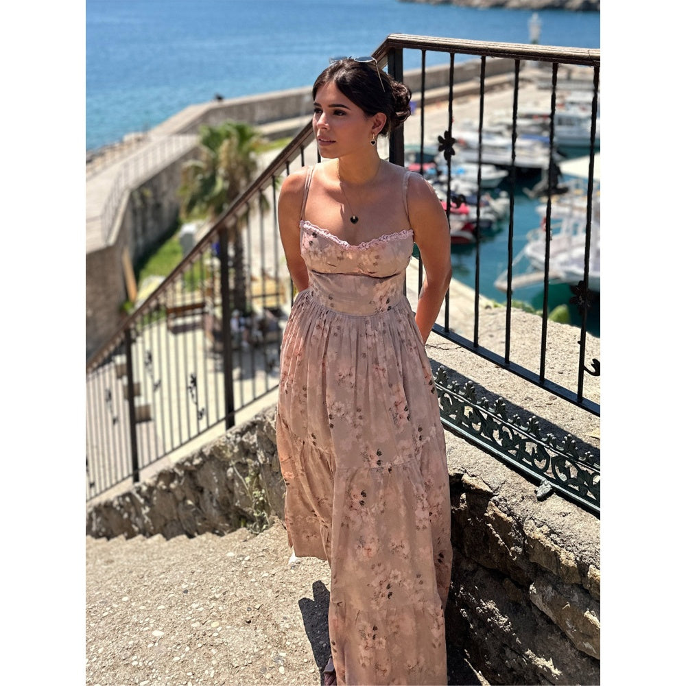 Old Marigold Hyacinth Bustier Maxi Sun Dress