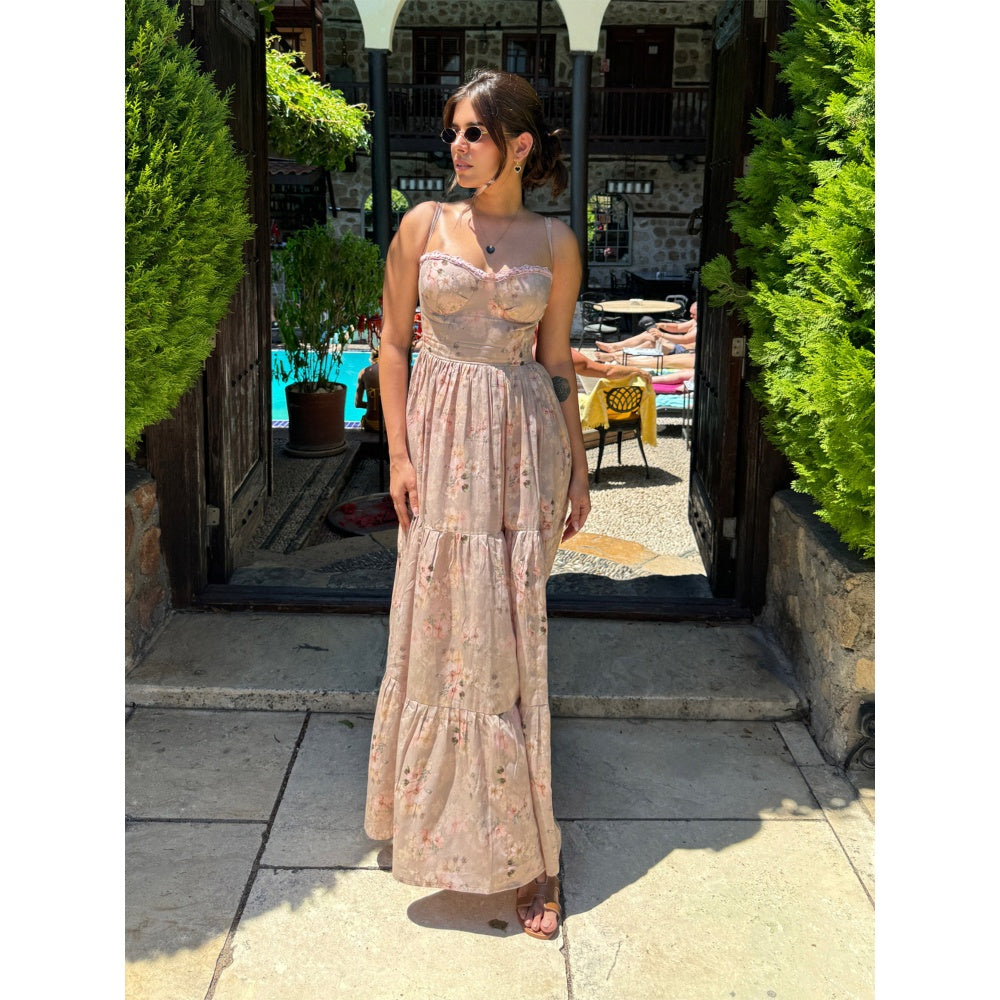Old Marigold Hyacinth Bustier Maxi Sun Dress
