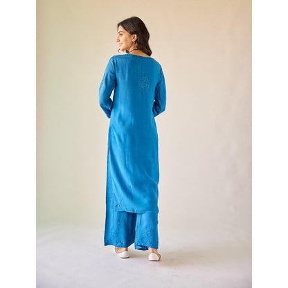 Old Marigold Lamis Royal Blue Modal Hand Embroidered Chikankari Co-Ord (Set of 2)