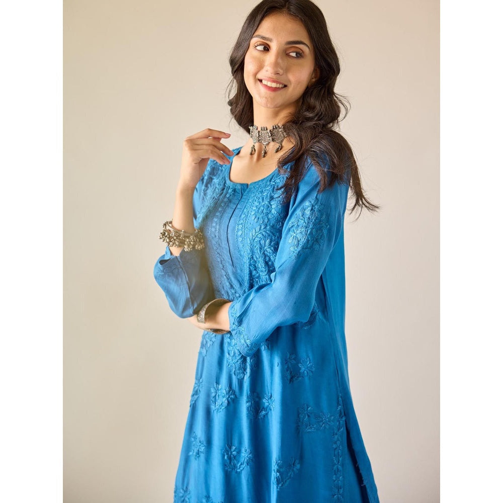 Old Marigold Lamis Royal Blue Modal Hand Embroidered Chikankari Co-Ord (Set of 2)