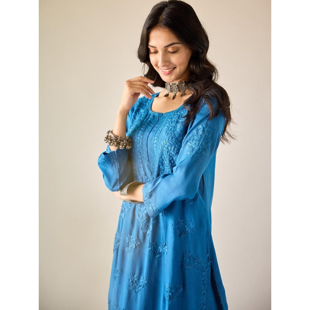 Old Marigold Lamis Royal Blue Modal Hand Embroidered Chikankari Co-Ord (Set of 2)