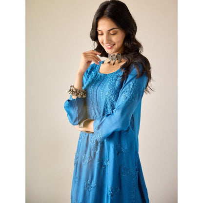 Old Marigold Lamis Royal Blue Modal Hand Embroidered Chikankari Co-Ord (Set of 2)