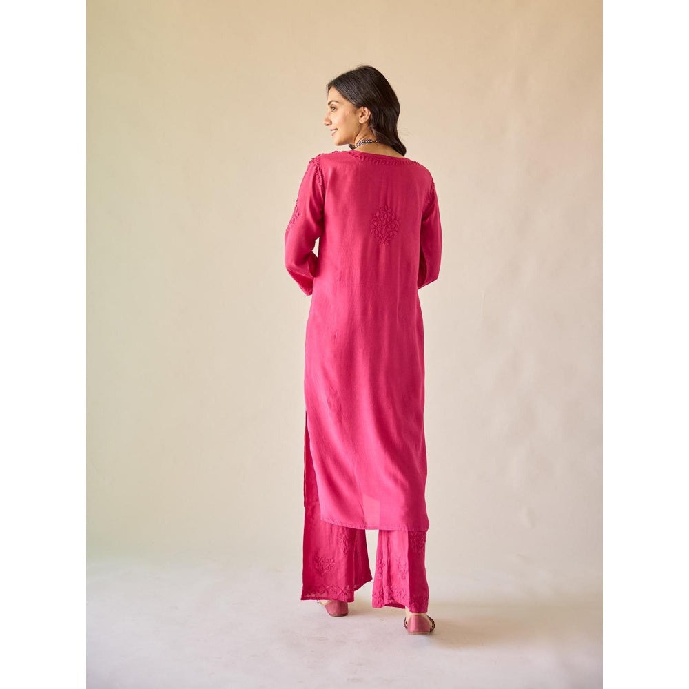 Old Marigold Yara Hot Pink Modal Hand Embroidered Chikankari Co-Ord (Set of 2)