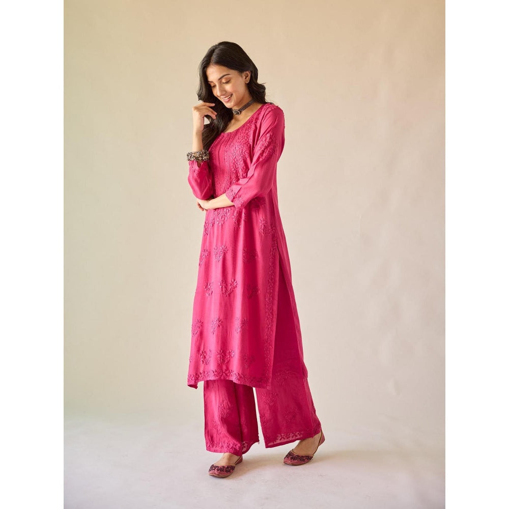 Old Marigold Yara Hot Pink Modal Hand Embroidered Chikankari Co-Ord (Set of 2)