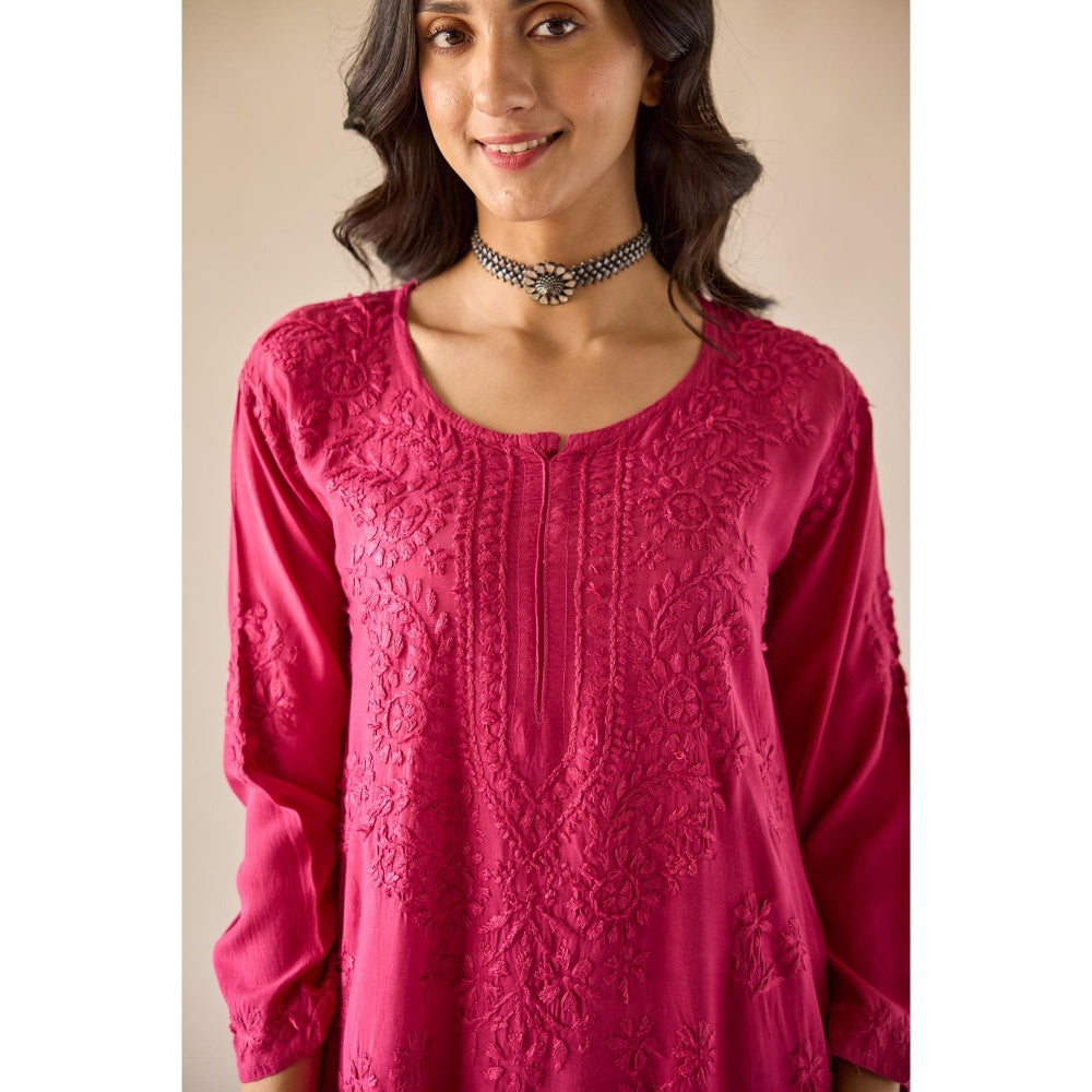 Old Marigold Yara Hot Pink Modal Hand Embroidered Chikankari Co-Ord (Set of 2)