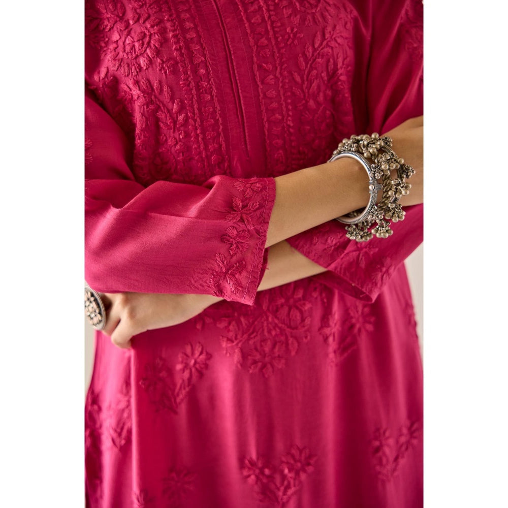 Old Marigold Yara Hot Pink Modal Hand Embroidered Chikankari Co-Ord (Set of 2)