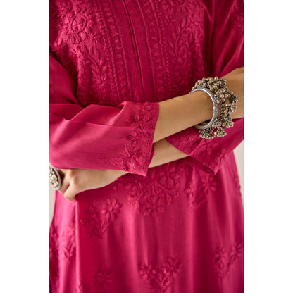 Old Marigold Yara Hot Pink Modal Hand Embroidered Chikankari Co-Ord (Set of 2)